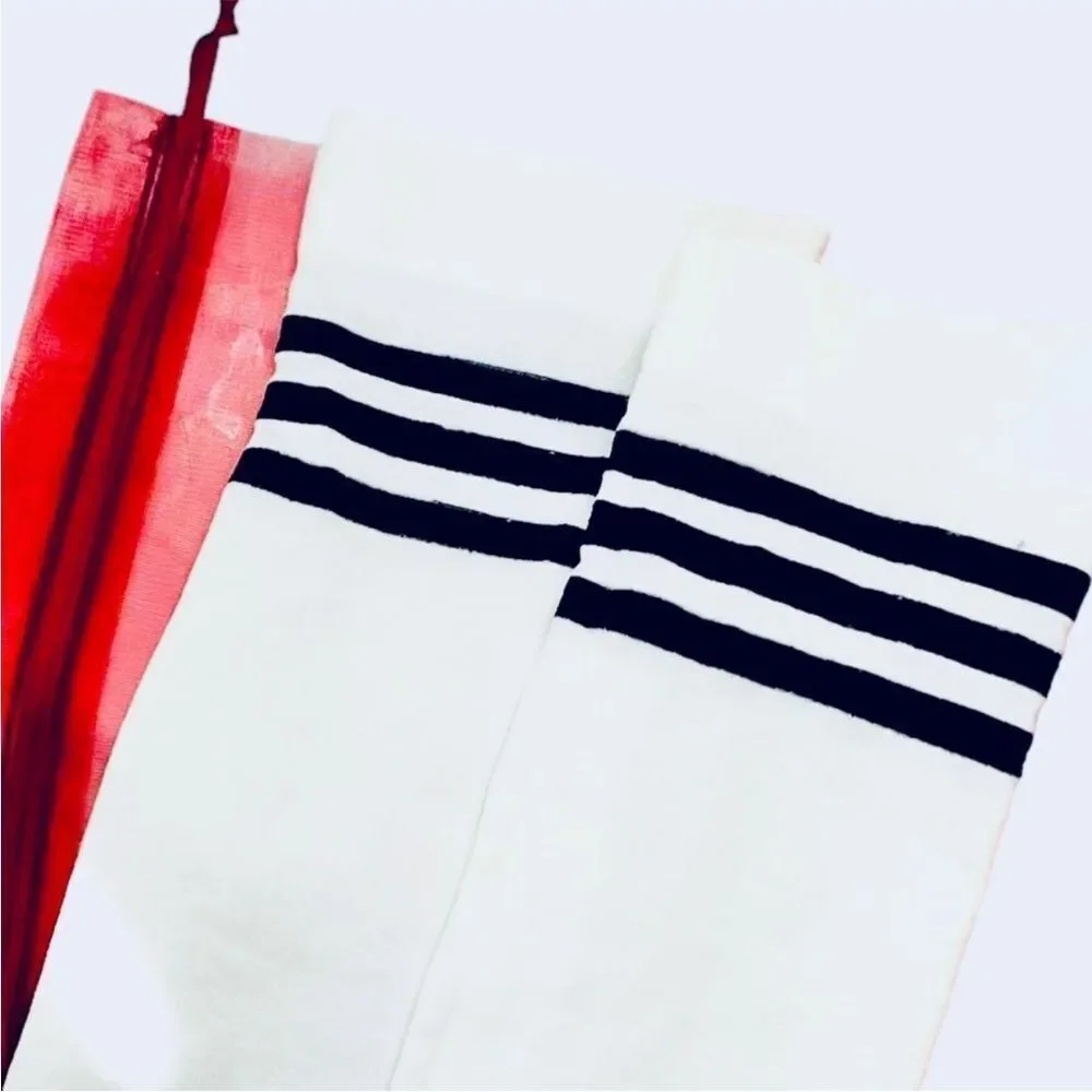 White Stripes Black Topper Tall Knee Socks NEW